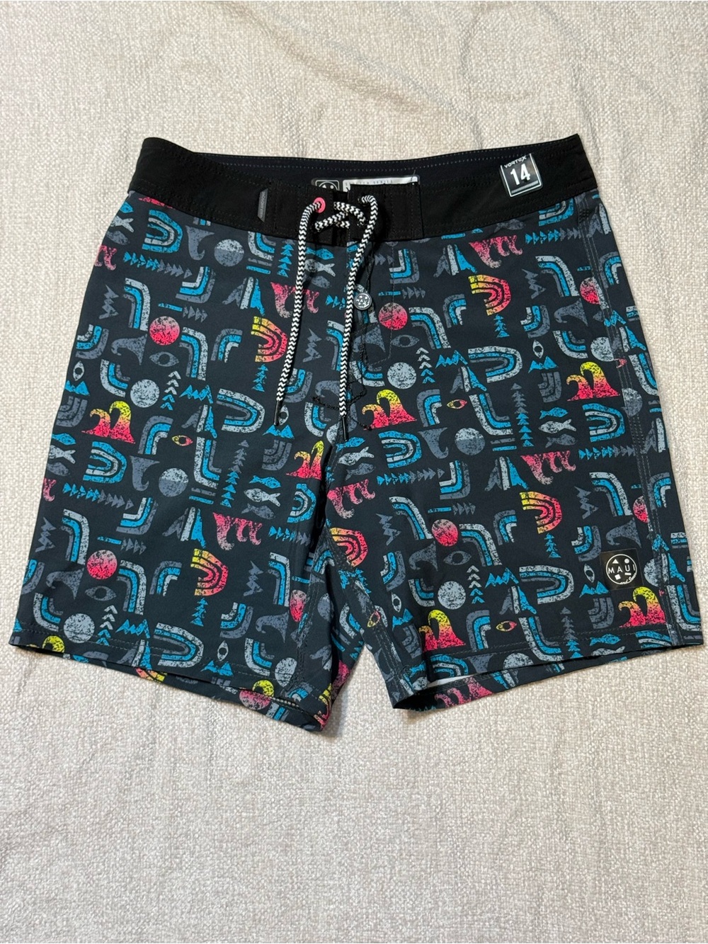 Maui and Sons Vortex Board Shorts Boys 14 Y2K Surf Skate Retro Swim Trunks